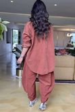 Made in Italy Cooper Needlecord Scoop Dip Back Top Auburn